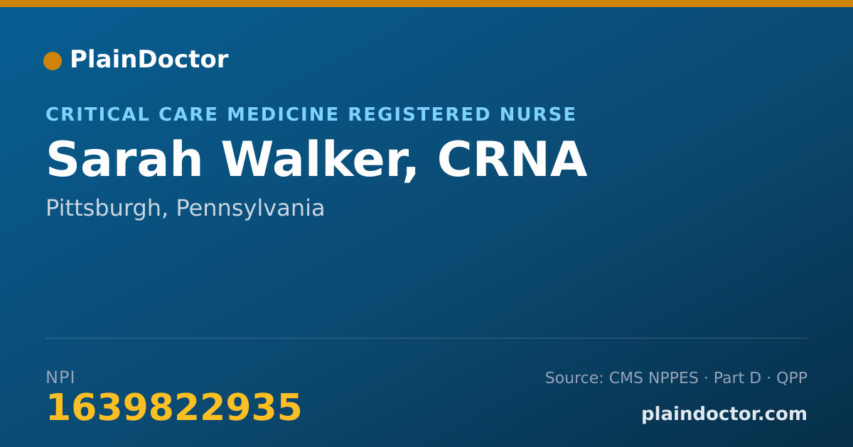Shareable card for Sarah Walker, CRNA - Critical Care Medicine Registered Nurse, Pittsburgh, PA