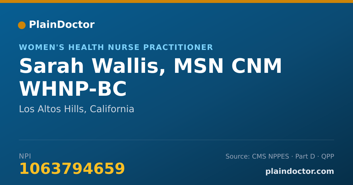 Shareable card for Sarah Wallis, MSN CNM WHNP-BC - Women's Health Nurse Practitioner, Los Altos Hills, CA