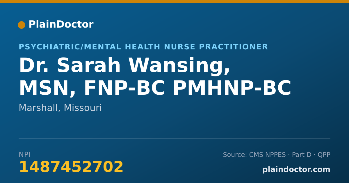 Shareable card for Sarah Wansing, MSN, FNP-BC PMHNP-BC - Psychiatric/Mental Health Nurse Practitioner, Marshall, MO