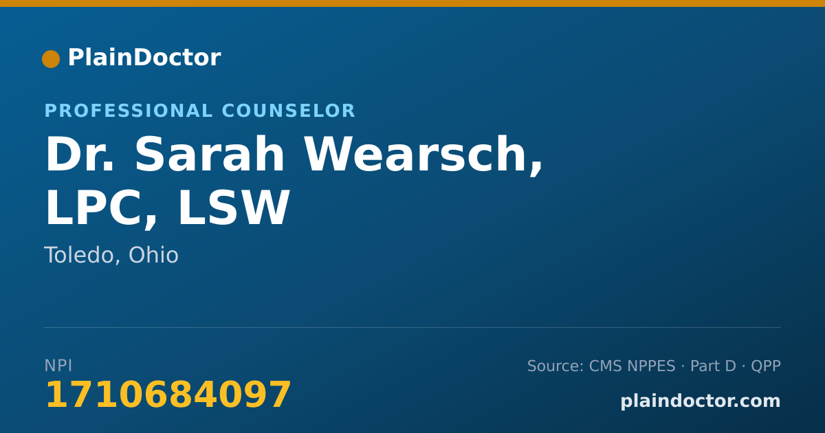 Shareable card for Sarah Wearsch, LPC, LSW - Professional Counselor, Toledo, OH