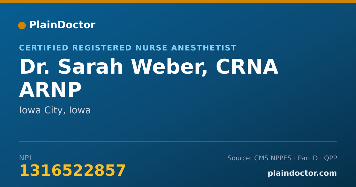 Shareable card for Sarah Weber, CRNA ARNP - Certified Registered Nurse Anesthetist, Iowa City, IA