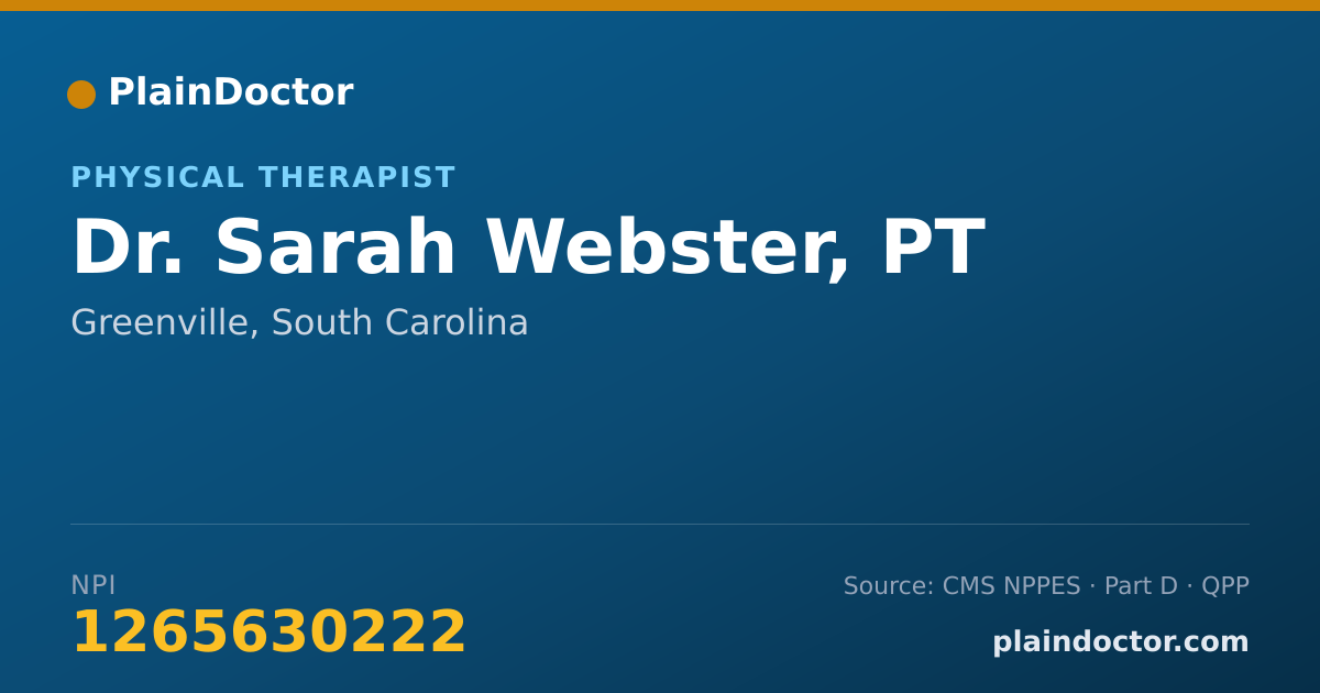 Shareable card for Sarah Webster, PT - Physical Therapist, Greenville, SC
