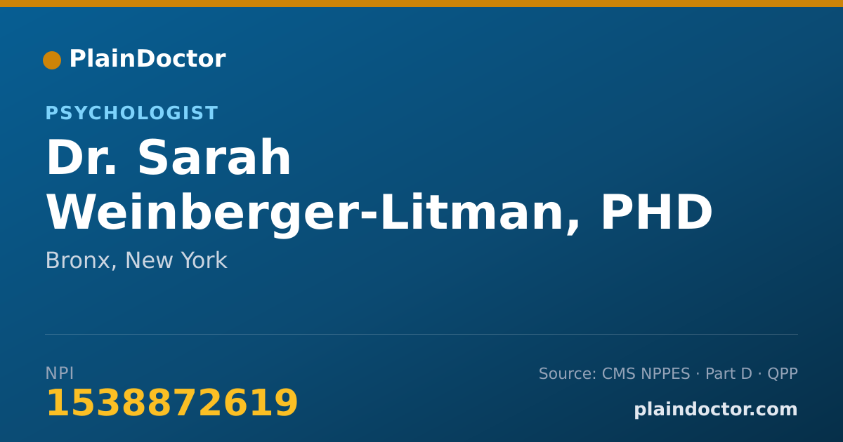 Shareable card for Sarah Weinberger-Litman, PHD - Psychologist, Bronx, NY