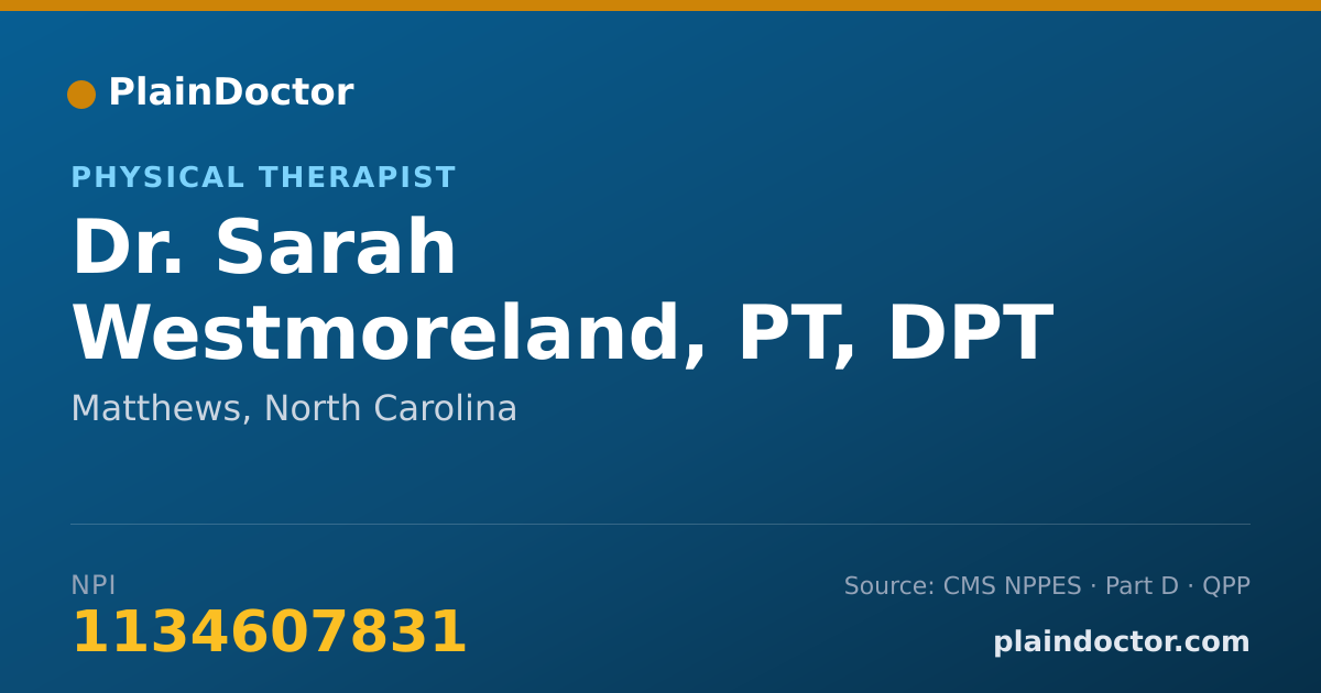 Shareable card for Sarah Westmoreland, PT, DPT - Physical Therapist, Matthews, NC