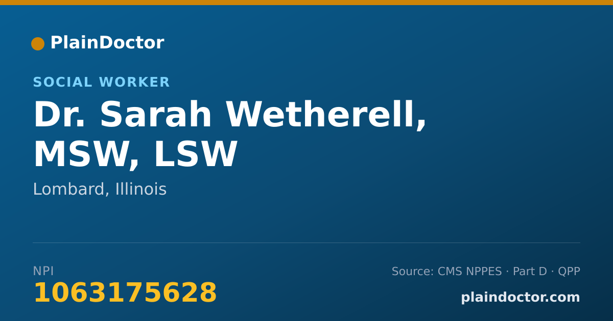 Shareable card for Sarah Wetherell, MSW, LSW - Social Worker, Lombard, IL