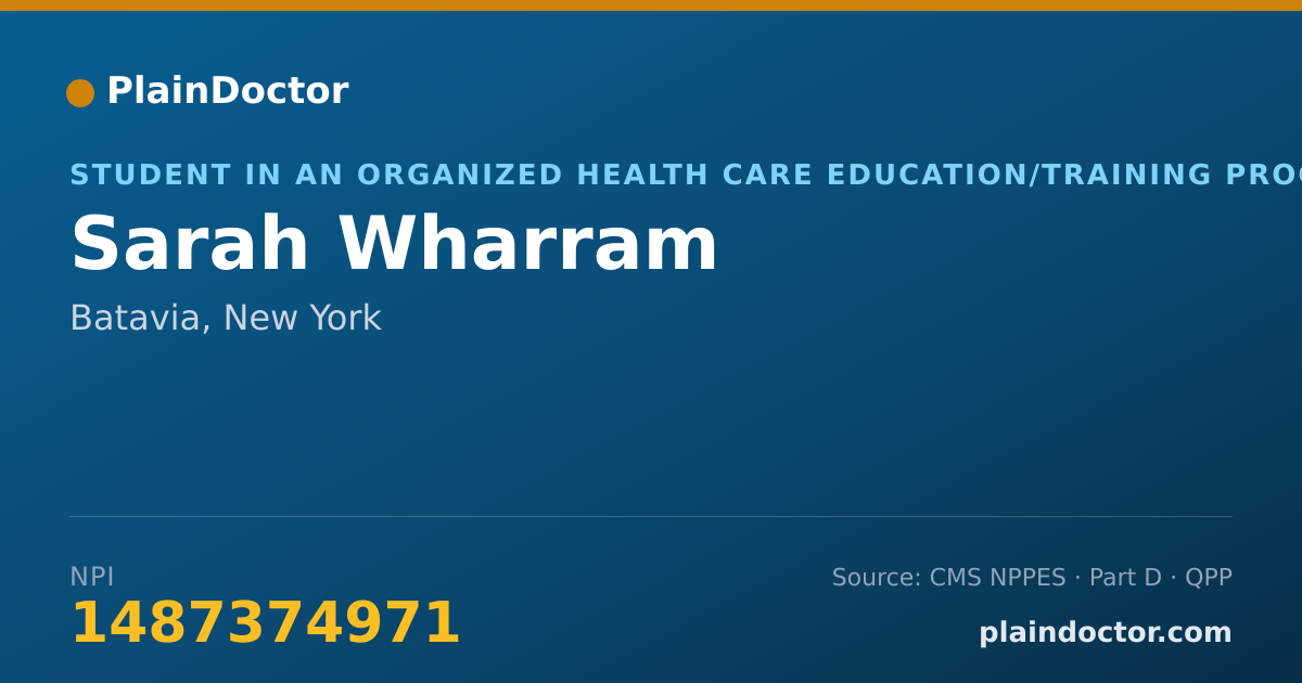 Shareable card for Sarah Wharram - Student in an Organized Health Care Education/Training Program, Batavia, NY
