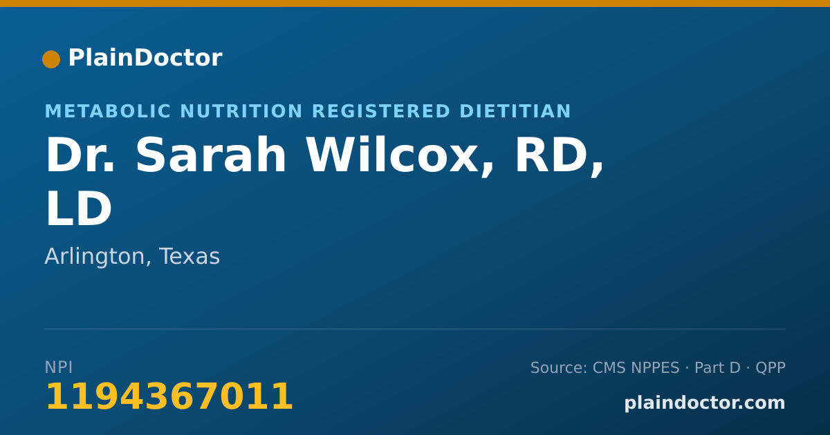 Shareable card for Sarah Wilcox, RD, LD - Metabolic Nutrition Registered Dietitian, Arlington, TX