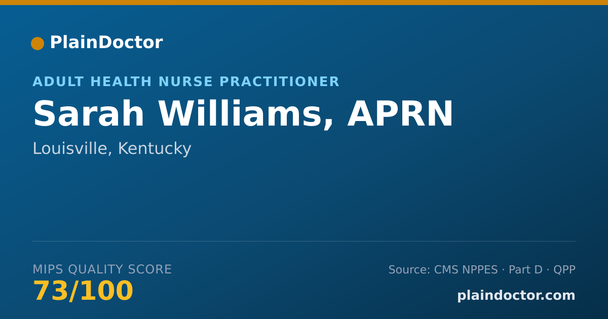 Shareable card for Sarah Williams, APRN - Adult Health Nurse Practitioner, Louisville, KY