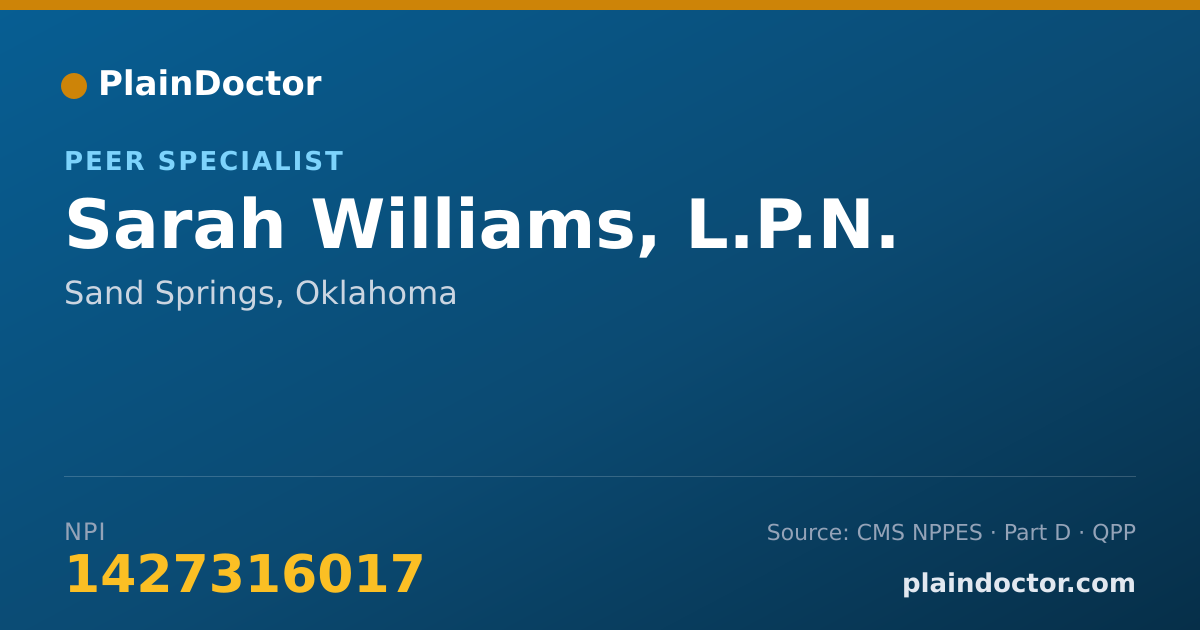 Shareable card for Sarah Williams, L.P.N. - Peer Specialist, Sand Springs, OK