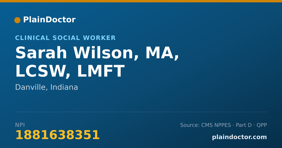 Shareable card for Sarah Wilson, MA, LCSW, LMFT - Clinical Social Worker, Danville, IN