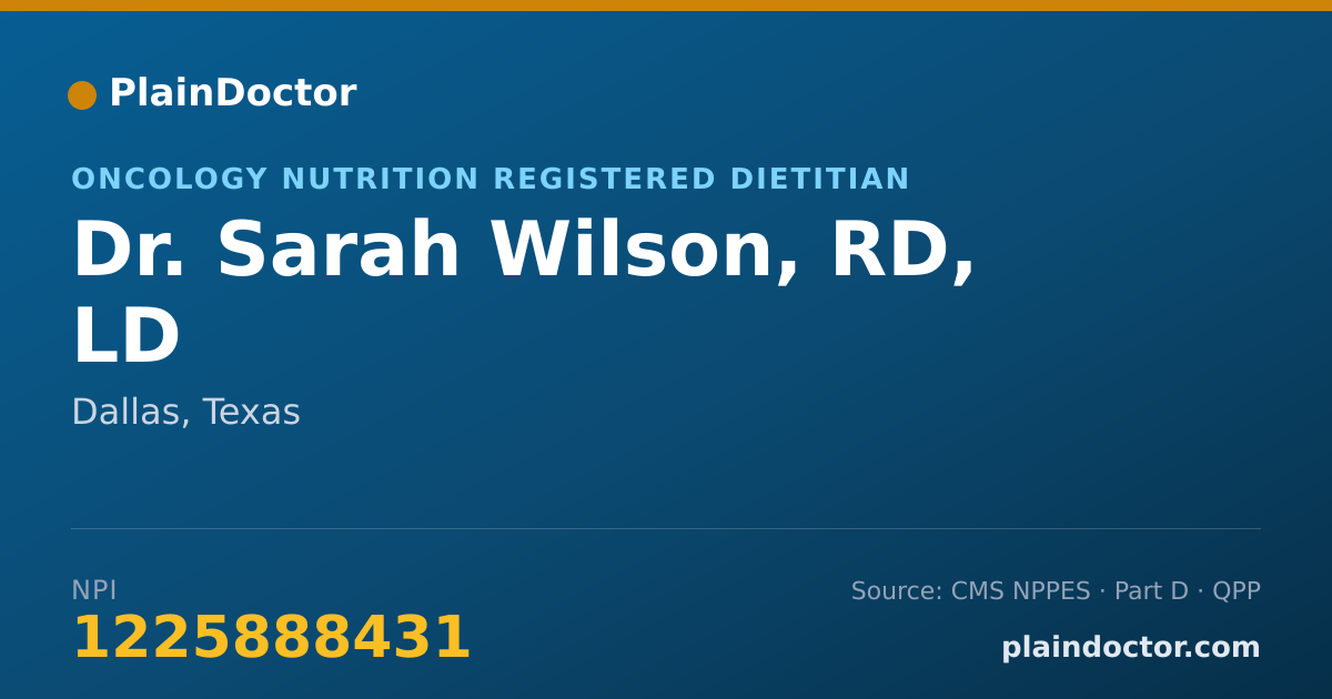 Shareable card for Sarah Wilson, RD, LD - Oncology Nutrition Registered Dietitian, Dallas, TX