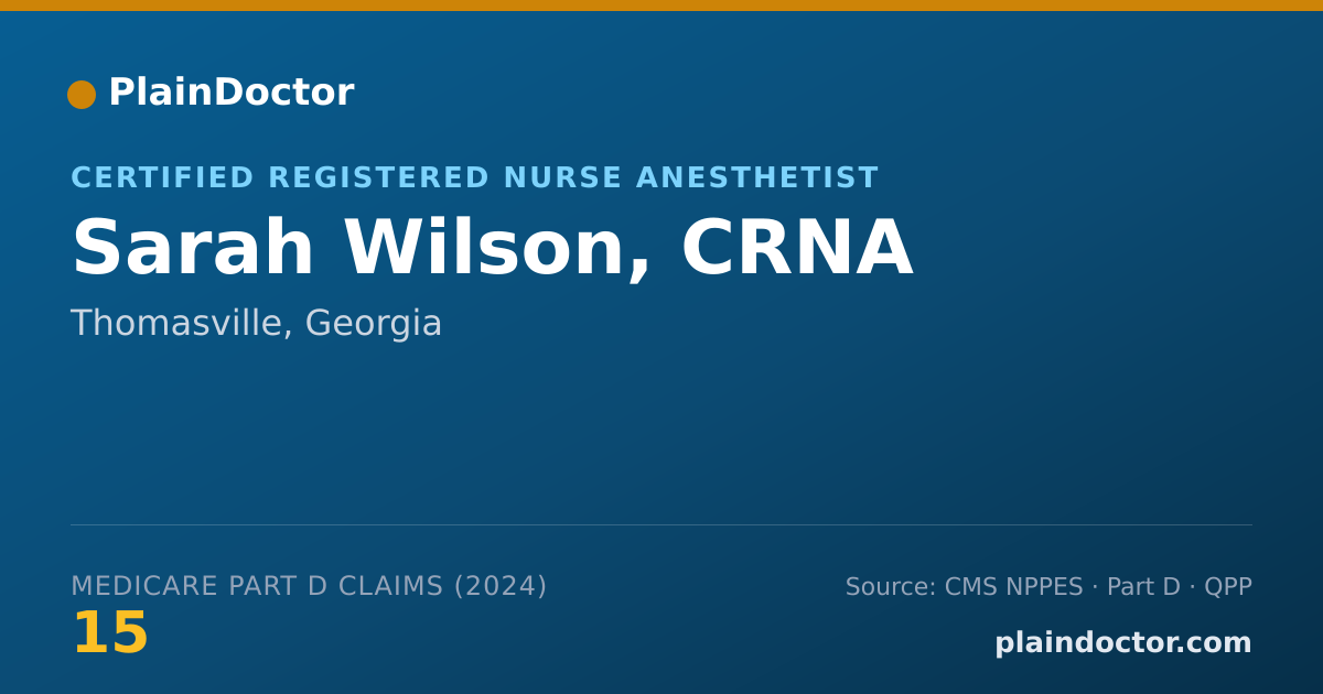 Shareable card for Sarah Wilson, CRNA - Certified Registered Nurse Anesthetist, Thomasville, GA