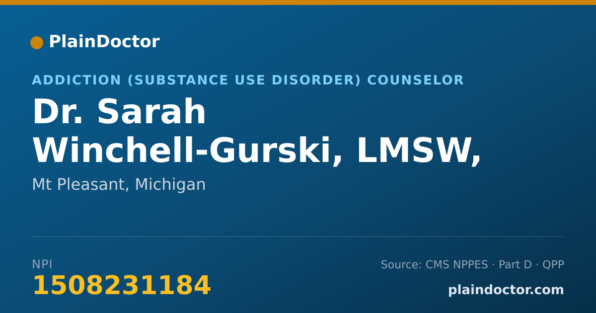 Shareable card for Sarah Winchell-Gurski, LMSW, CAADC, ADS - Addiction (Substance Use Disorder) Counselor, Mt Pleasant, MI