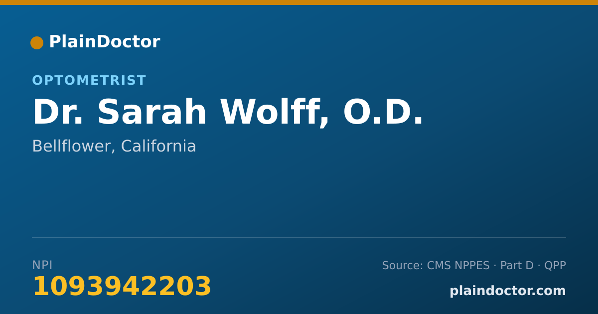 Shareable card for Sarah Wolff, O.D. - Optometrist, Bellflower, CA