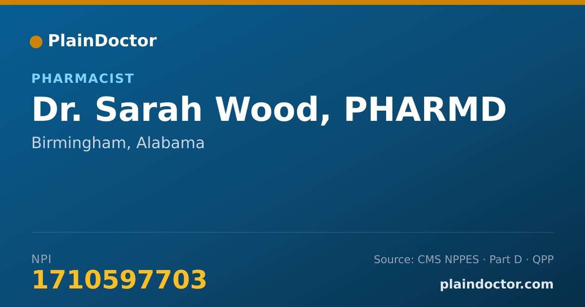 Shareable card for Sarah Wood, PHARMD - Pharmacist, Birmingham, AL