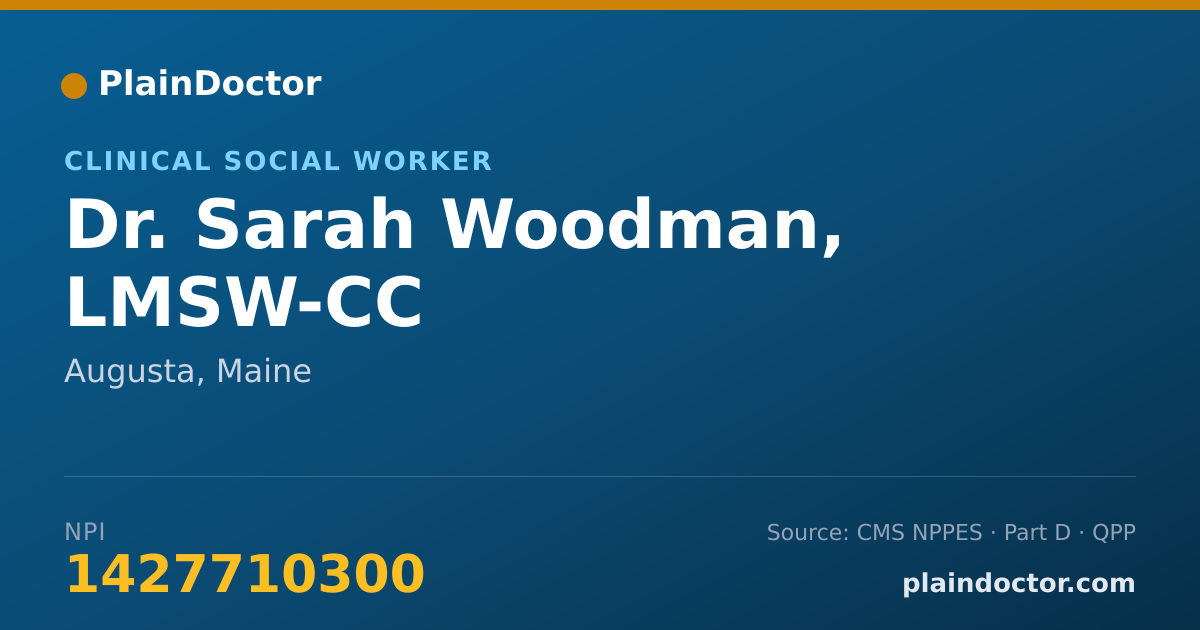 Shareable card for Sarah Woodman, LMSW-CC - Clinical Social Worker, Augusta, ME