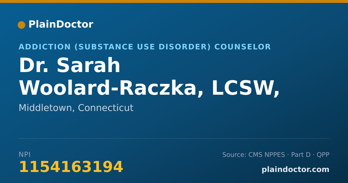 Shareable card for Sarah Woolard-Raczka, LCSW, LADC - Addiction (Substance Use Disorder) Counselor, Middletown, CT