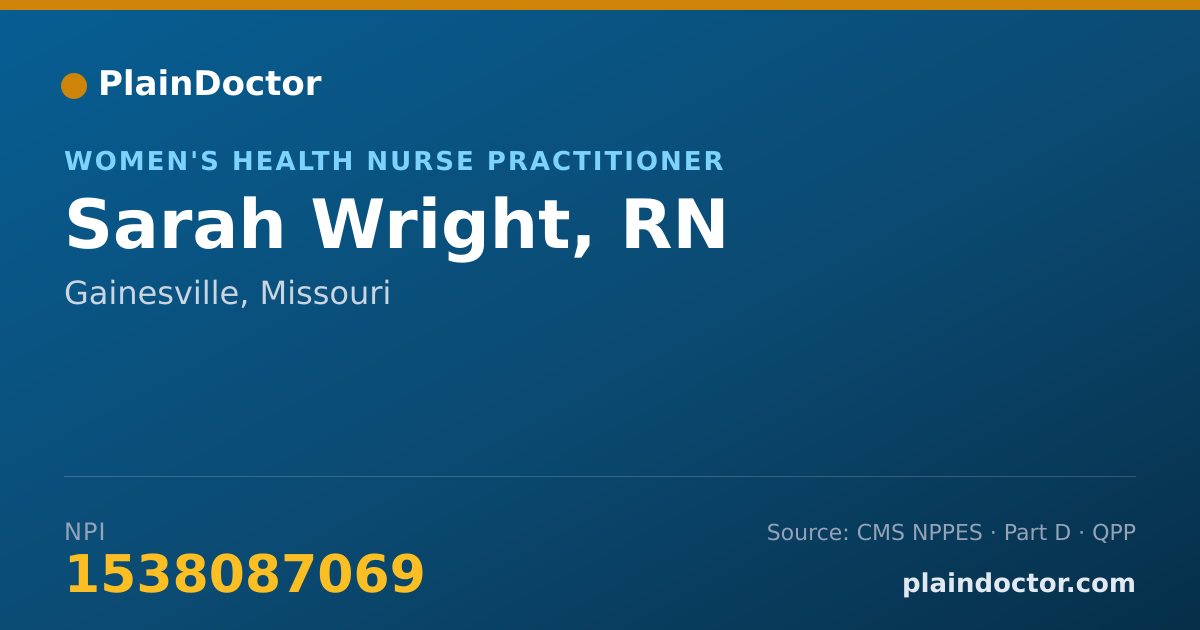 Shareable card for Sarah Wright, RN - Women's Health Nurse Practitioner, Gainesville, MO