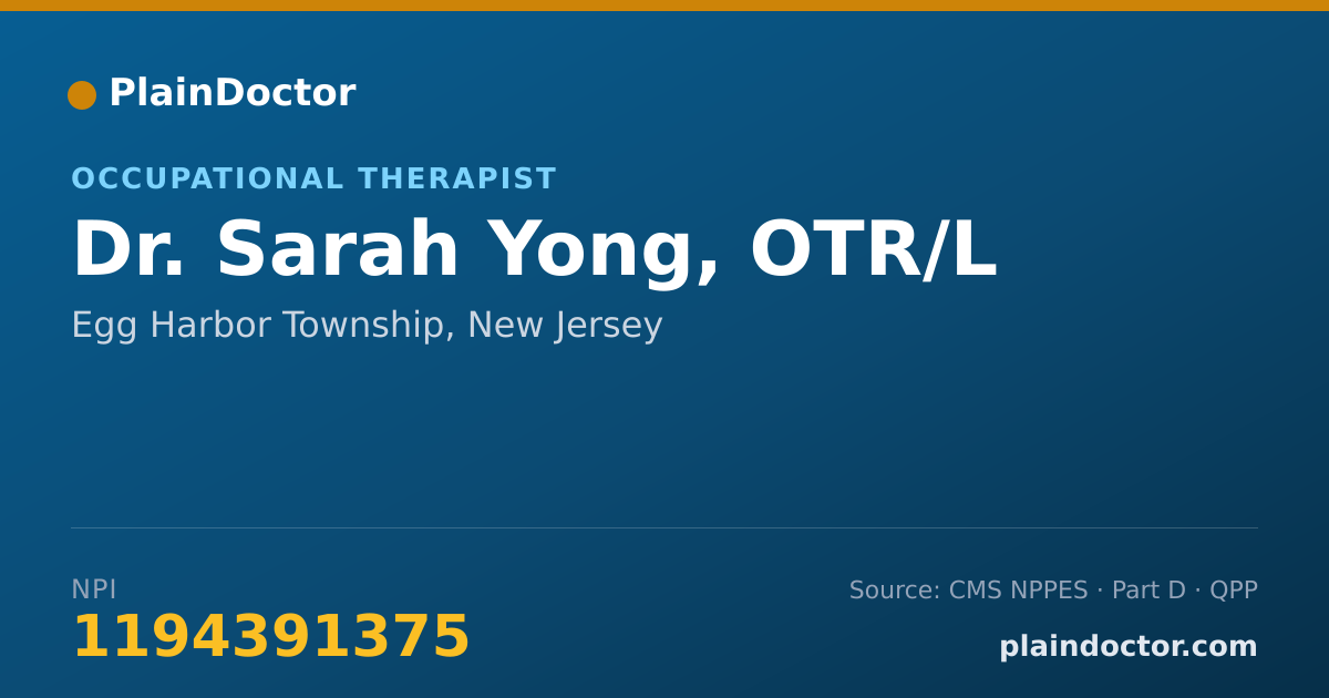 Shareable card for Sarah Yong, OTR/L - Occupational Therapist, Egg Harbor Township, NJ