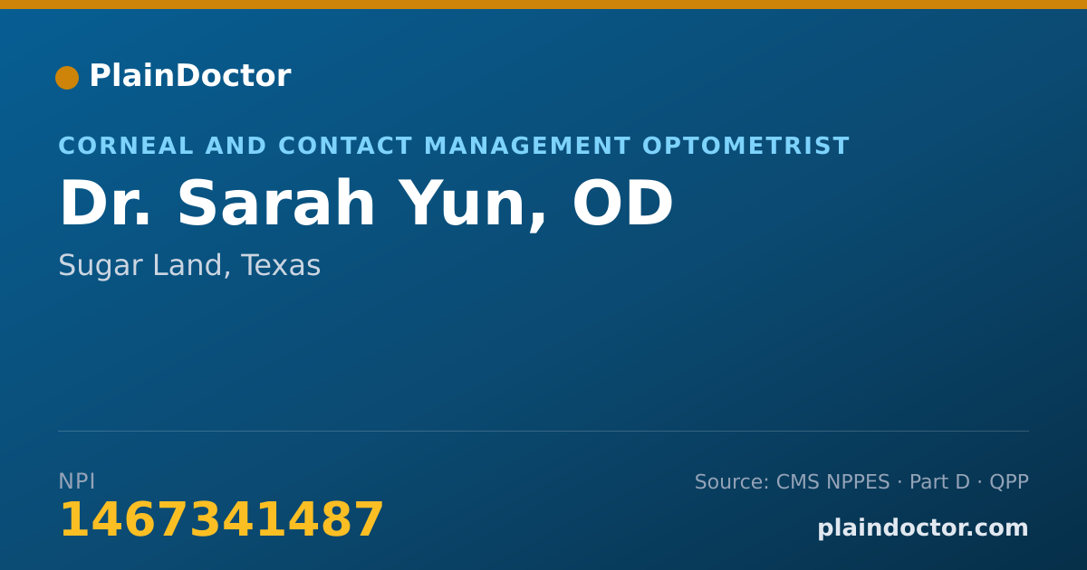 Shareable card for Sarah Yun, OD - Corneal and Contact Management Optometrist, Sugar Land, TX