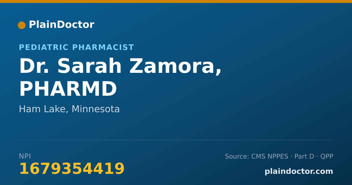 Shareable card for Sarah Zamora, PHARMD - Pediatric Pharmacist, Ham Lake, MN