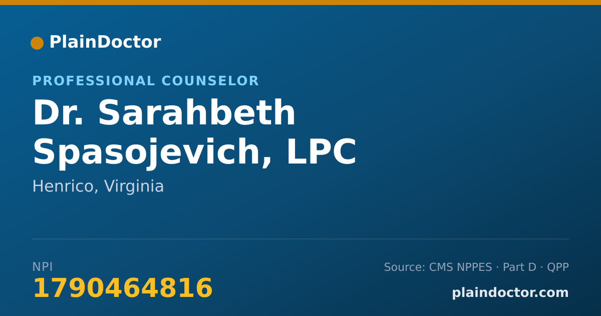 Shareable card for Sarahbeth Spasojevich, LPC - Professional Counselor, Henrico, VA