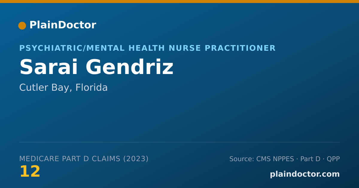 Shareable card for Sarai Gendriz - Psychiatric/Mental Health Nurse Practitioner, Cutler Bay, FL