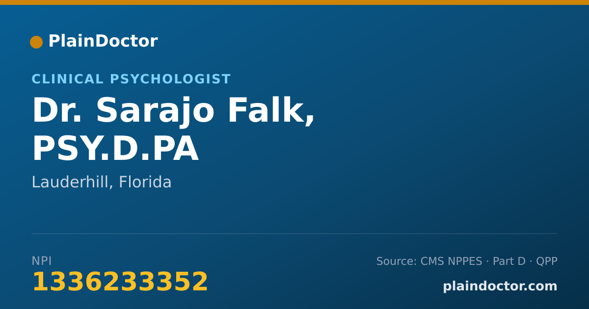 Shareable card for Sarajo Falk, PSY.D.PA - Clinical Psychologist, Lauderhill, FL