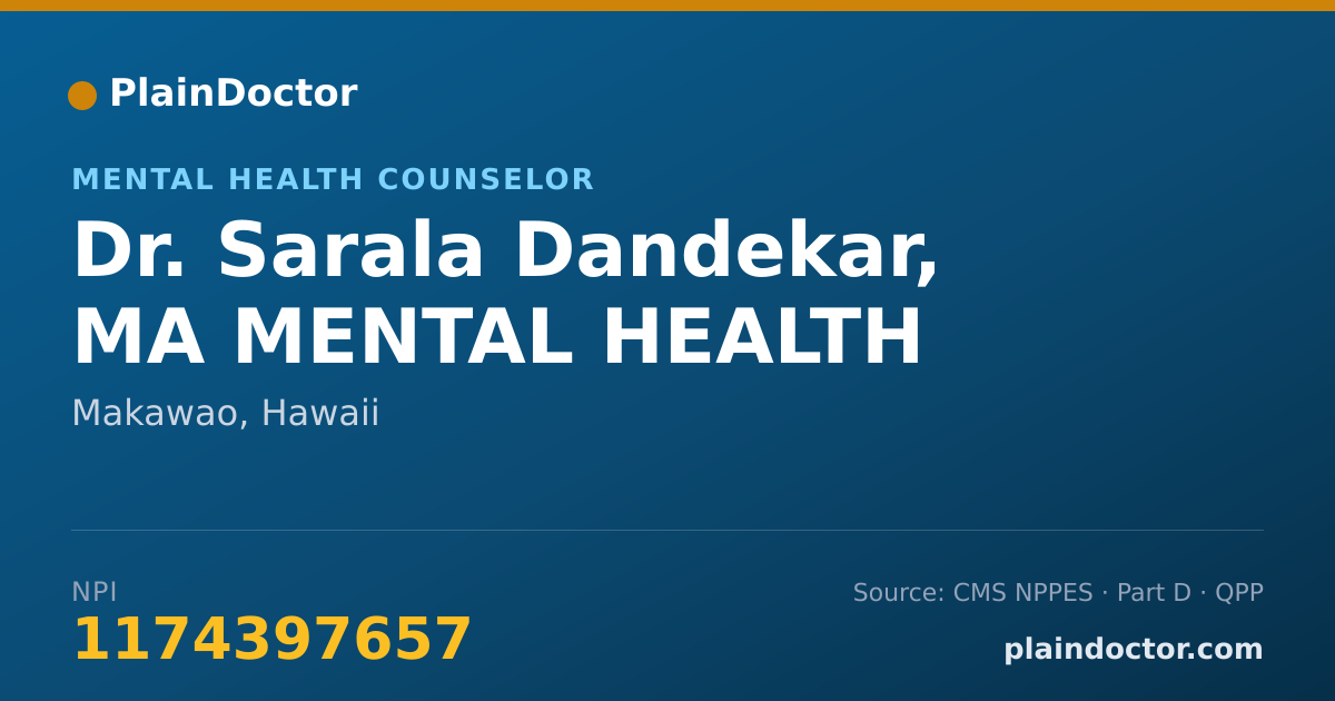 Shareable card for Sarala Dandekar, MA MENTAL HEALTH - Mental Health Counselor, Makawao, HI