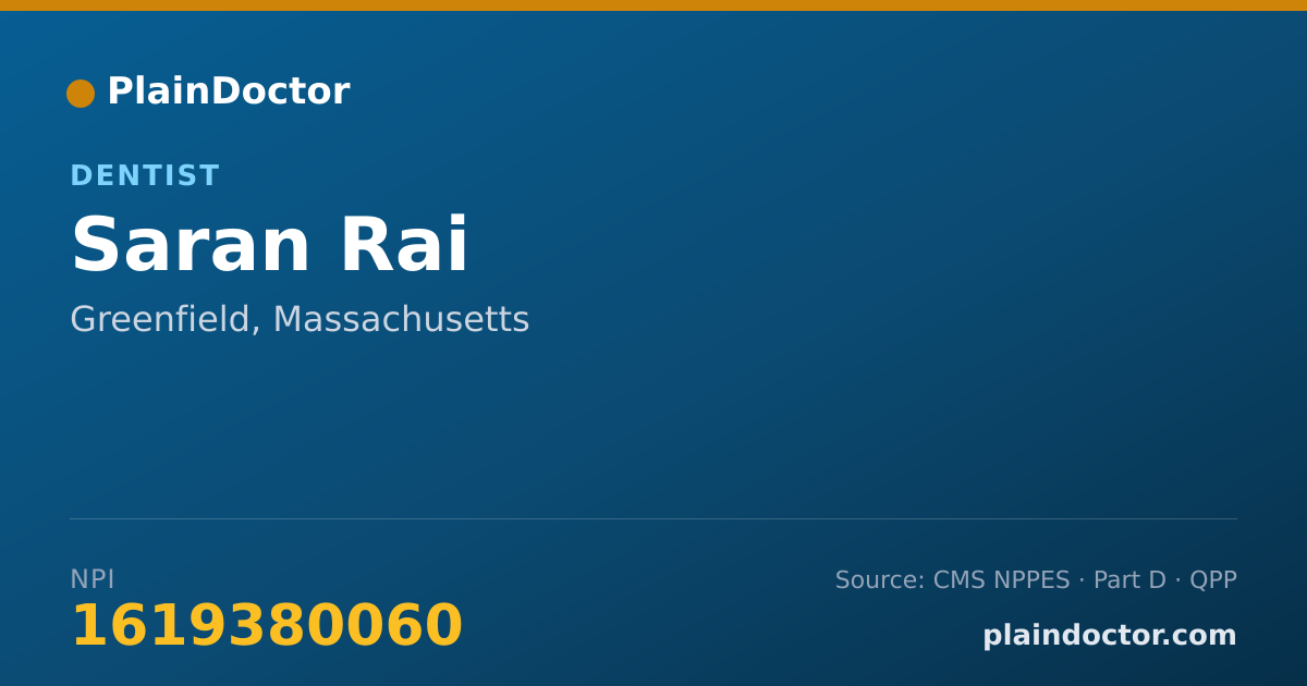 Shareable card for Saran Rai - Dentist, Greenfield, MA