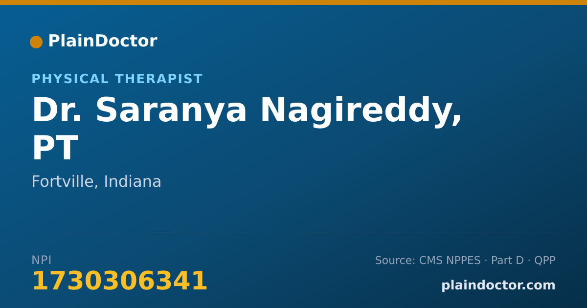 Shareable card for Saranya Nagireddy, PT - Physical Therapist, Fortville, IN