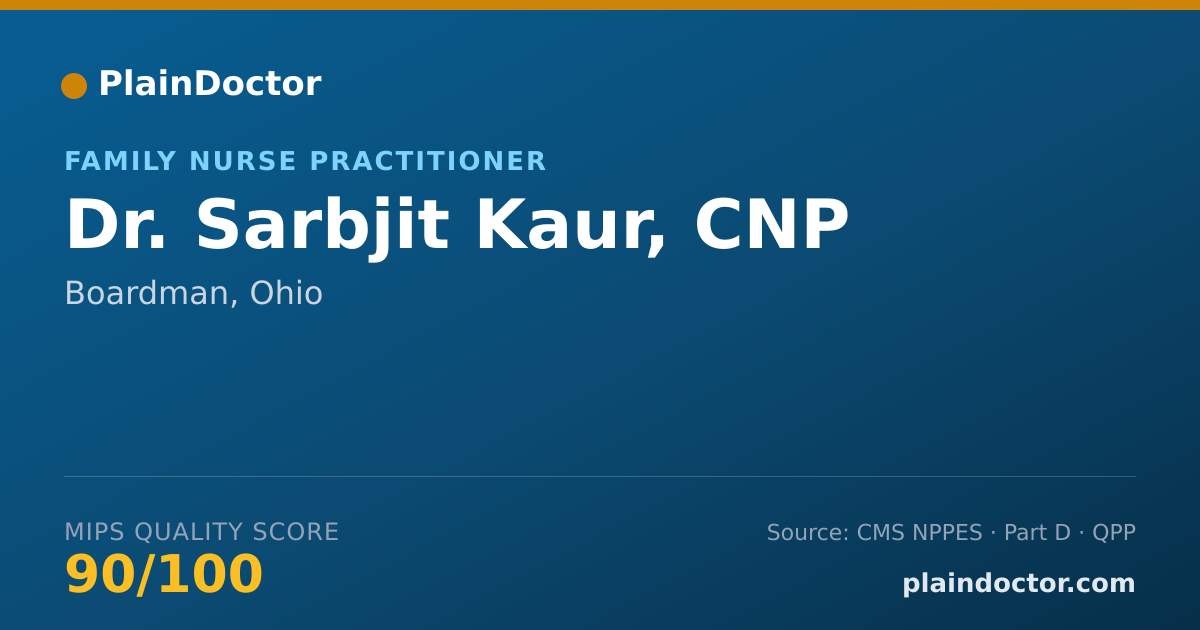 Shareable card for Sarbjit Kaur, CNP - Family Nurse Practitioner, Boardman, OH