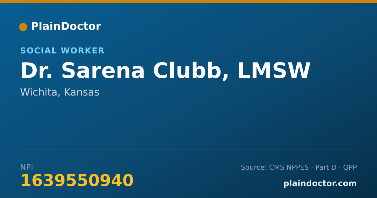 Shareable card for Sarena Clubb, LMSW - Social Worker, Wichita, KS