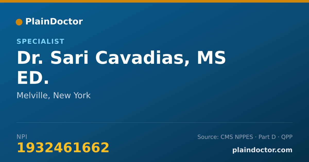 Shareable card for Sari Cavadias, MS ED. - Specialist, Melville, NY