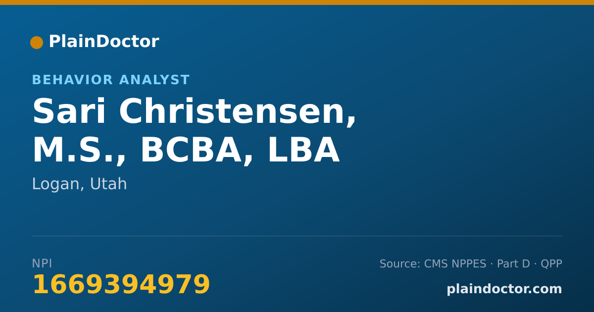 Shareable card for Sari Christensen, M.S., BCBA, LBA - Behavior Analyst, Logan, UT