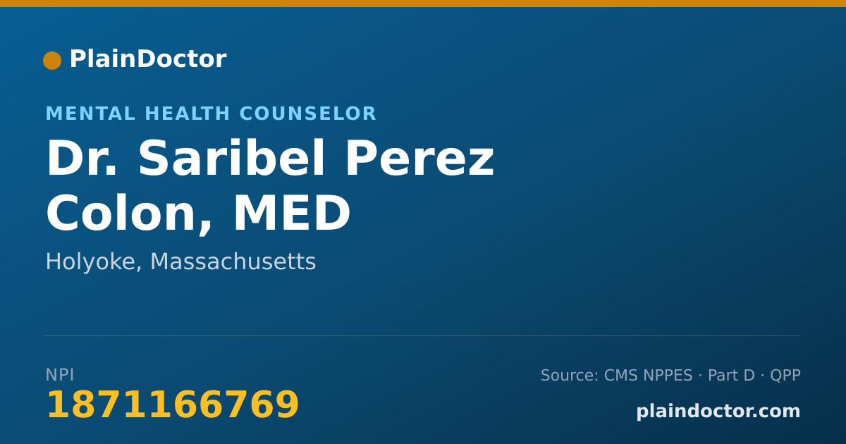 Shareable card for Saribel Perez Colon, MED - Mental Health Counselor, Holyoke, MA
