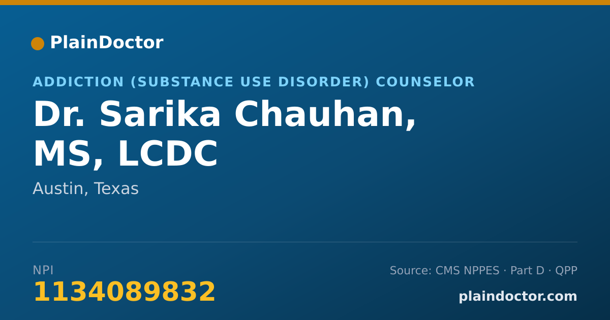 Shareable card for Sarika Chauhan, MS, LCDC - Addiction (Substance Use Disorder) Counselor, Austin, TX