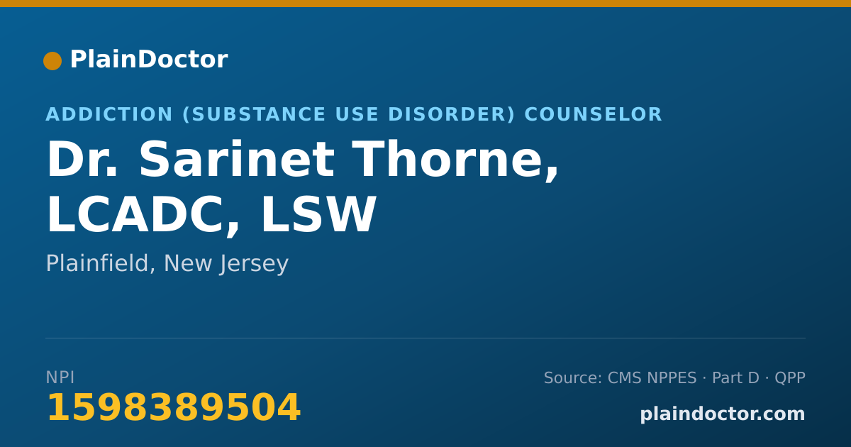 Shareable card for Sarinet Thorne, LCADC, LSW - Addiction (Substance Use Disorder) Counselor, Plainfield, NJ