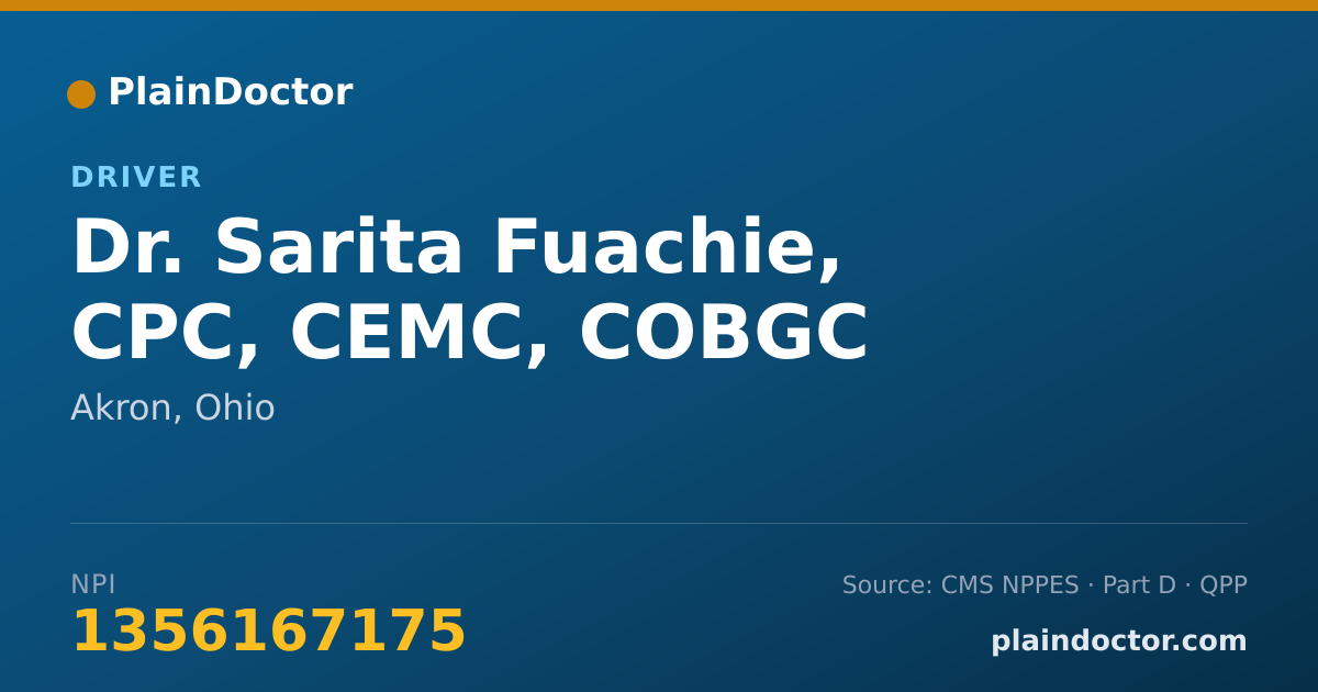 Shareable card for Sarita Fuachie, CPC, CEMC, COBGC - Driver, Akron, OH