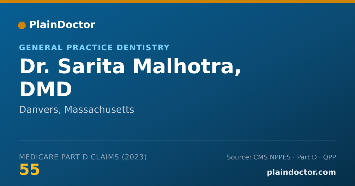 Shareable card for Sarita Malhotra, DMD - General Practice Dentistry, Danvers, MA