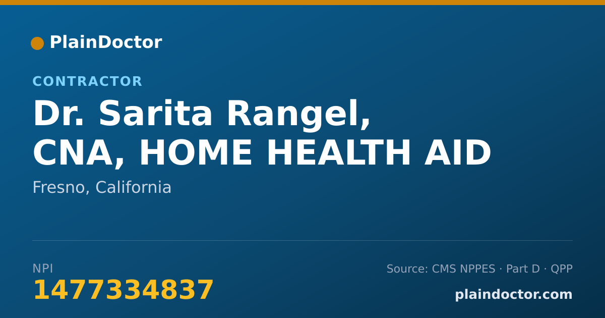 Shareable card for Sarita Rangel, CNA, HOME HEALTH AID - Contractor, Fresno, CA