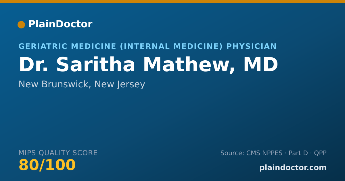 Shareable card for Saritha Mathew, MD - Geriatric Medicine (Internal Medicine) Physician, New Brunswick, NJ