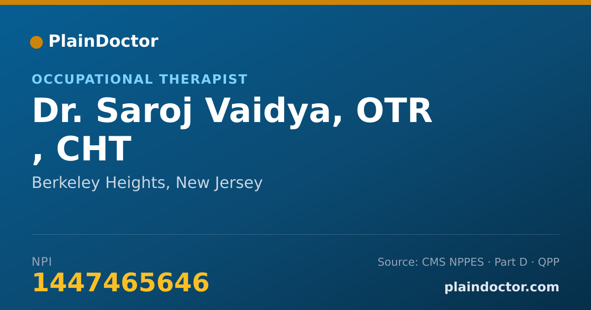 Shareable card for Saroj Vaidya, OTR , CHT - Occupational Therapist, Berkeley Heights, NJ