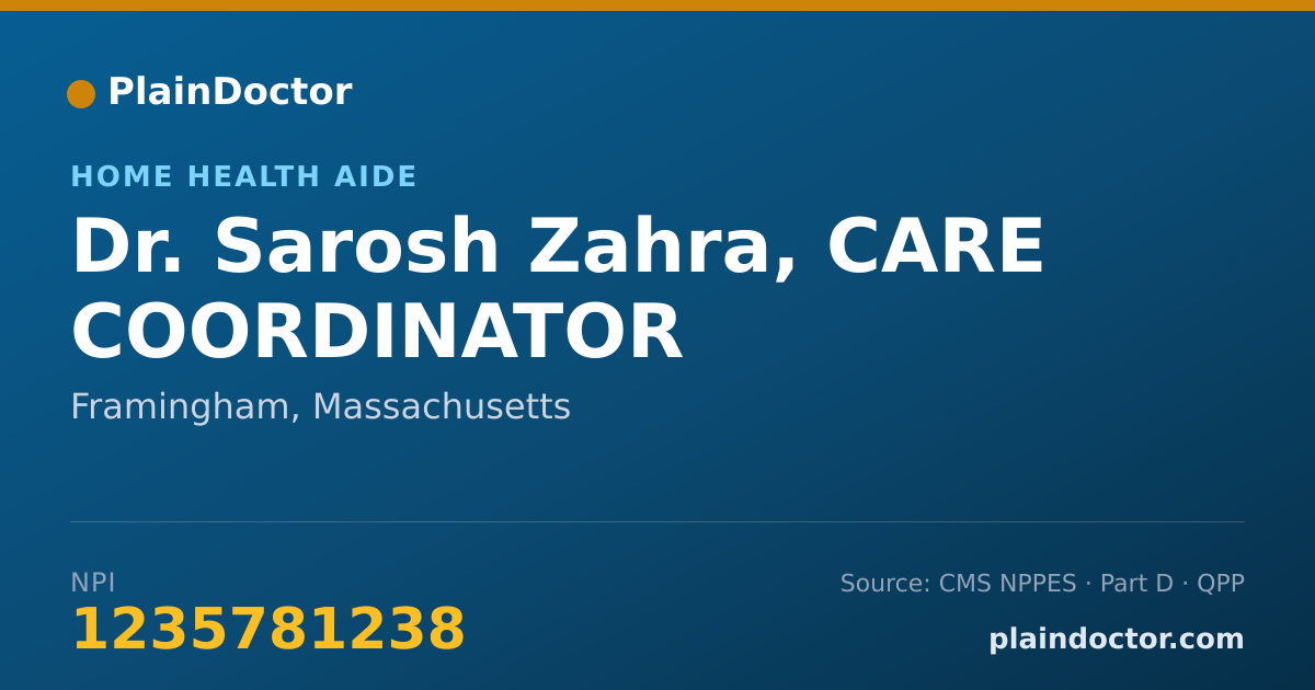 Shareable card for Sarosh Zahra, CARE COORDINATOR - Home Health Aide, Framingham, MA