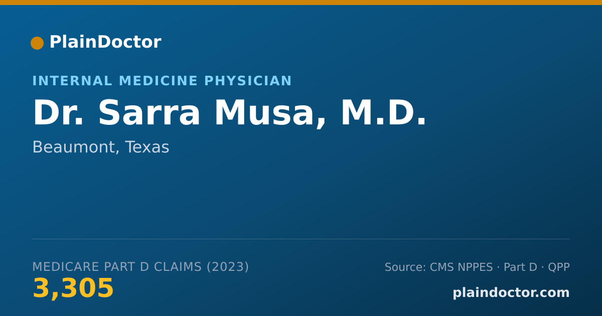 Shareable card for Sarra Musa, M.D. - Internal Medicine Physician, Beaumont, TX