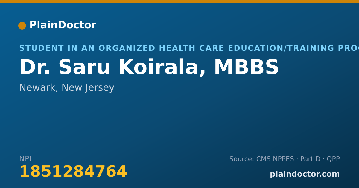 Shareable card for Saru Koirala, MBBS - Student in an Organized Health Care Education/Training Program, Newark, NJ