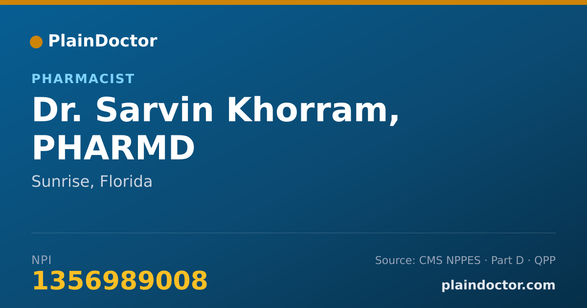 Shareable card for Sarvin Khorram, PHARMD - Pharmacist, Sunrise, FL