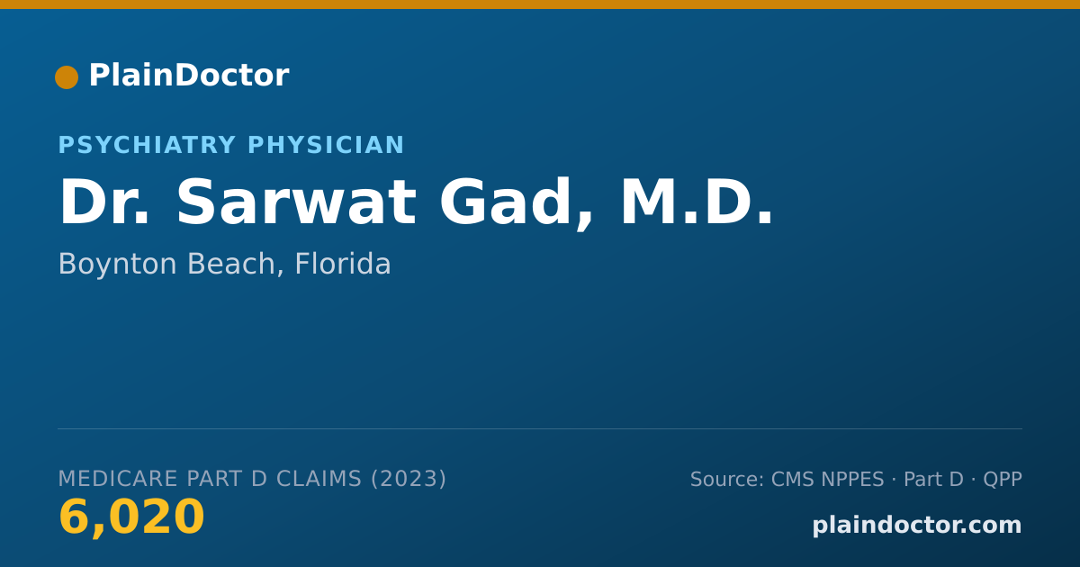 Shareable card for Sarwat Gad, M.D. - Psychiatry Physician, Boynton Beach, FL