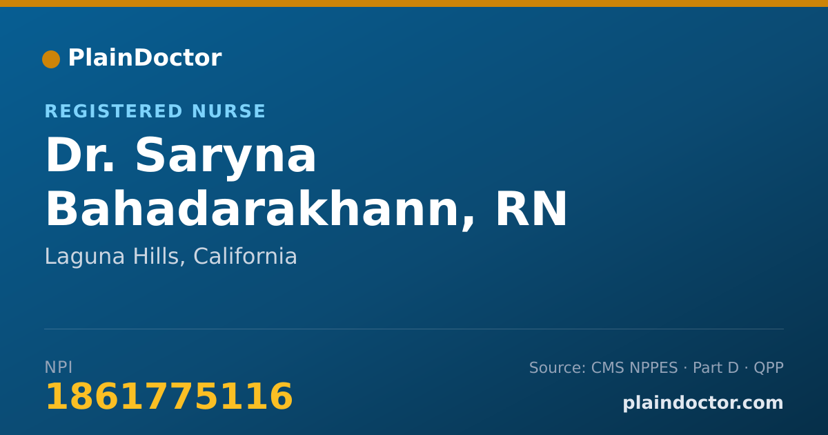 Shareable card for Saryna Bahadarakhann, RN - Registered Nurse, Laguna Hills, CA