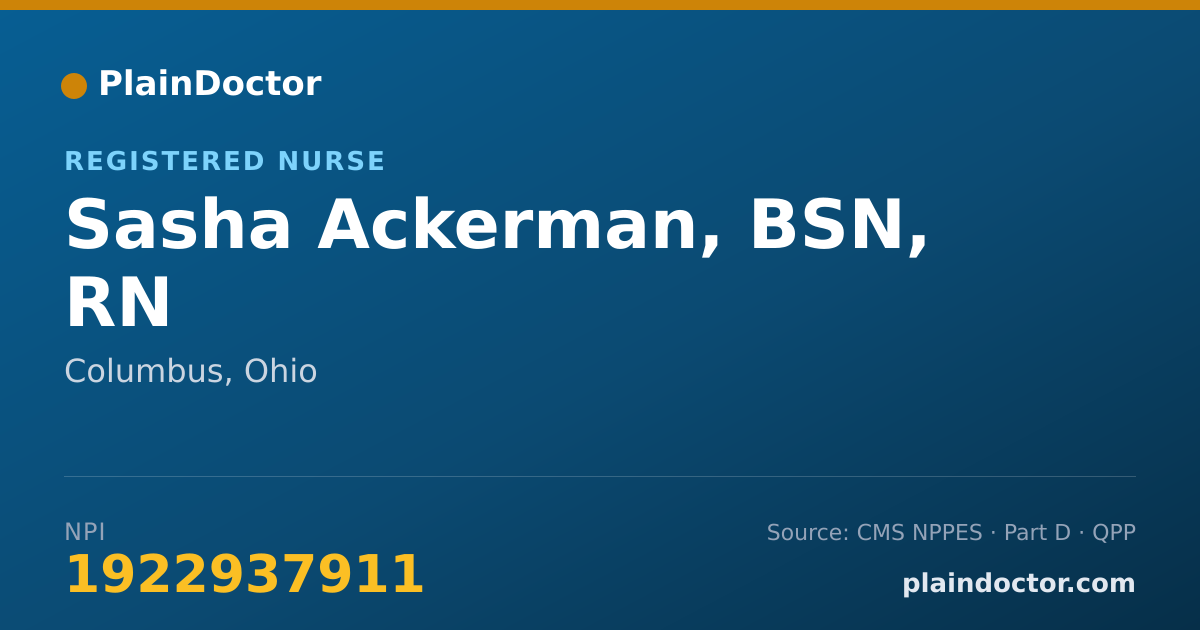 Shareable card for Sasha Ackerman, BSN, RN - Registered Nurse, Columbus, OH